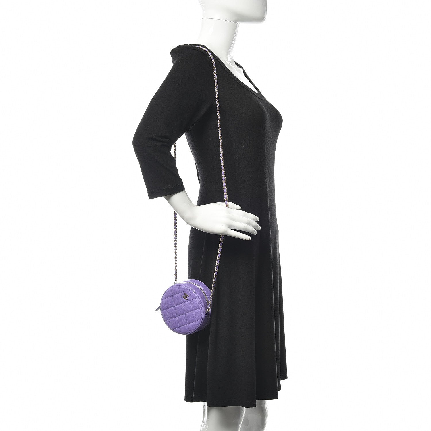 Chanel Caviar Quilted Round Clutch With Chain Purple 2 of 11