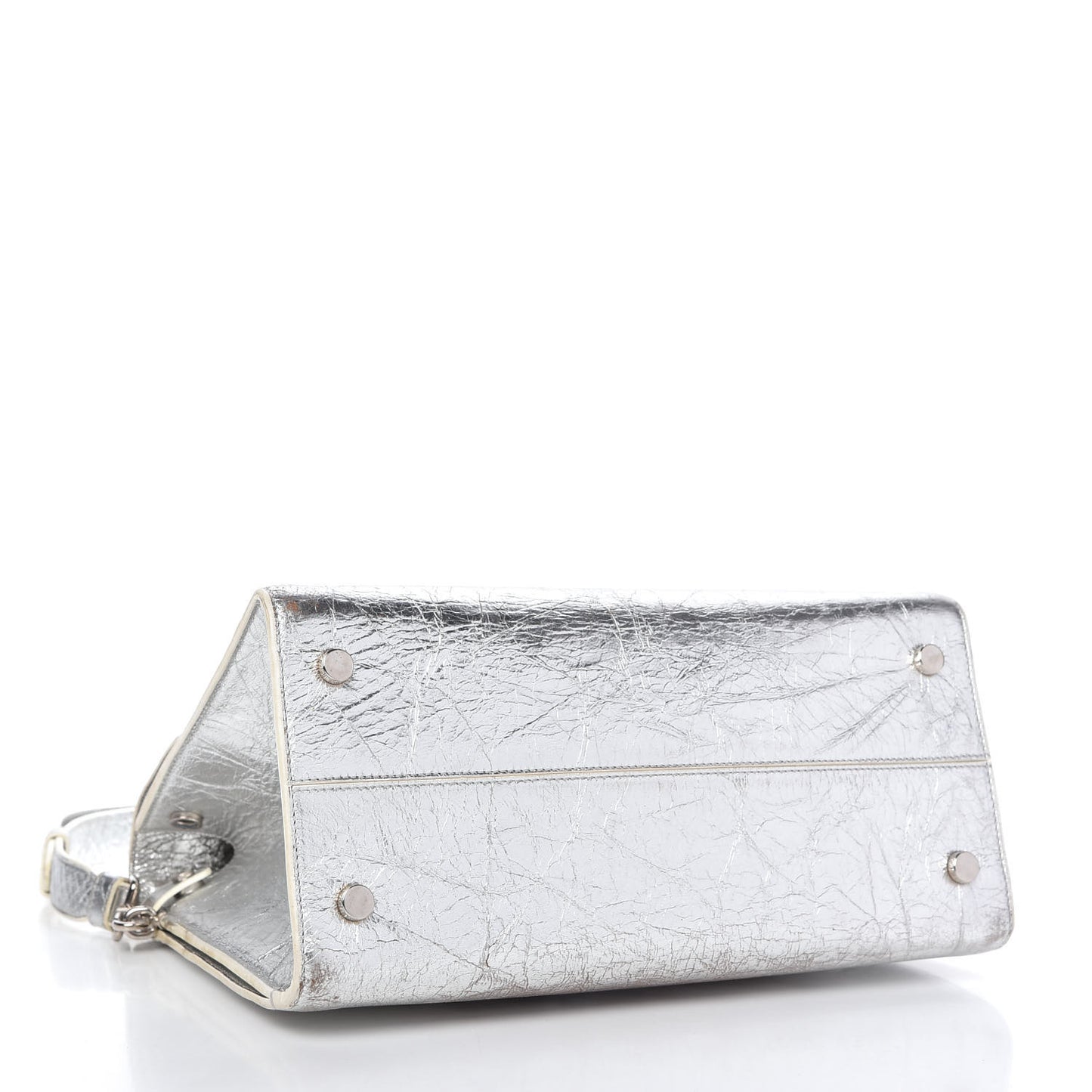 Metallic Calfskin Medium Diorever Flap Silver