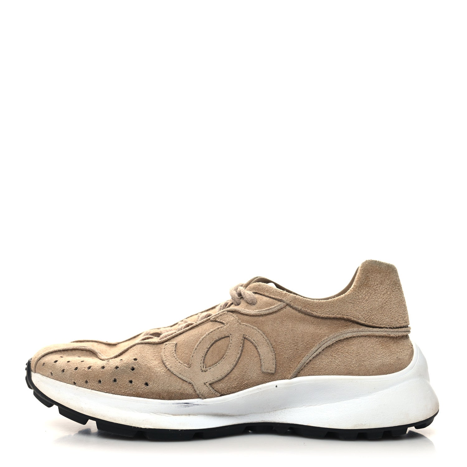 Chanel Suede Goatskin CC Sneakers 37.5 Dark Beige 1 of 10