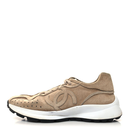 Chanel Suede Goatskin CC Sneakers 37.5 Dark Beige 1 of 10