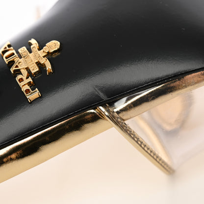 Prada Plexiglass Metallic Calfskin Metal Triangle Logo 65mm Slide Sandals 38.5 Platino 8 of 10