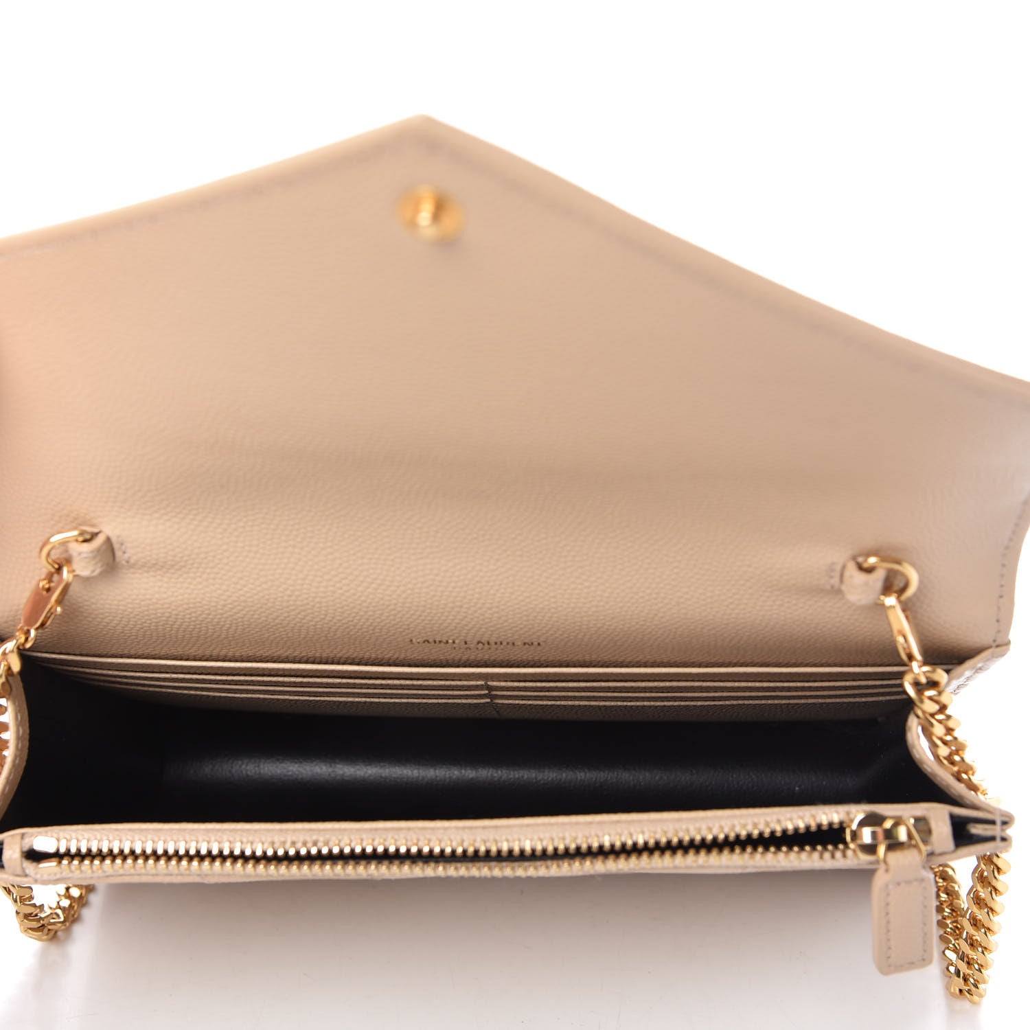 Saint Laurent Grain De Poudre Matelasse Chevron Monogram Envelope Chain Wallet Nude Powder 5 of 10