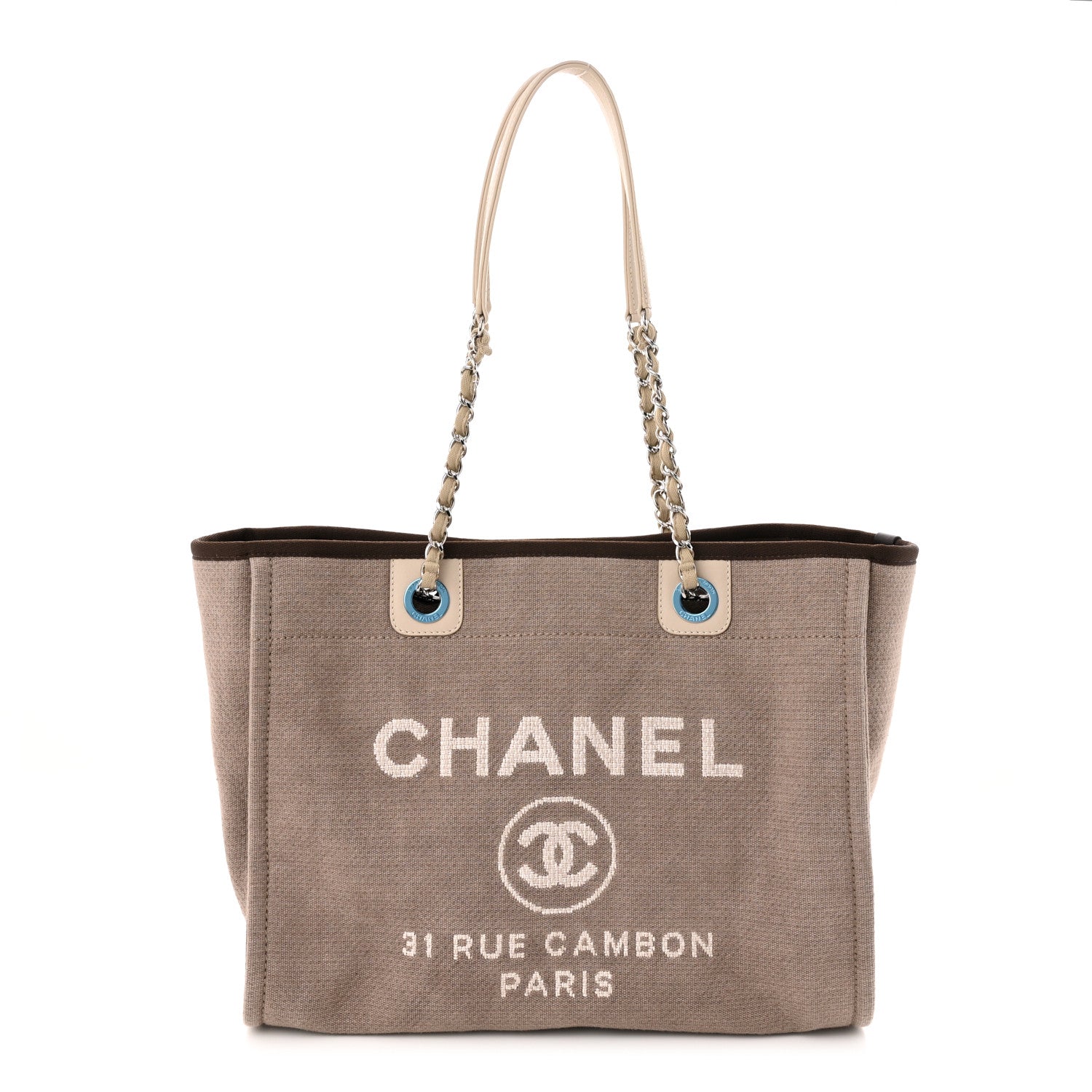 Chanel Canvas Small Deauville Tote Beige Brown 1 of 12