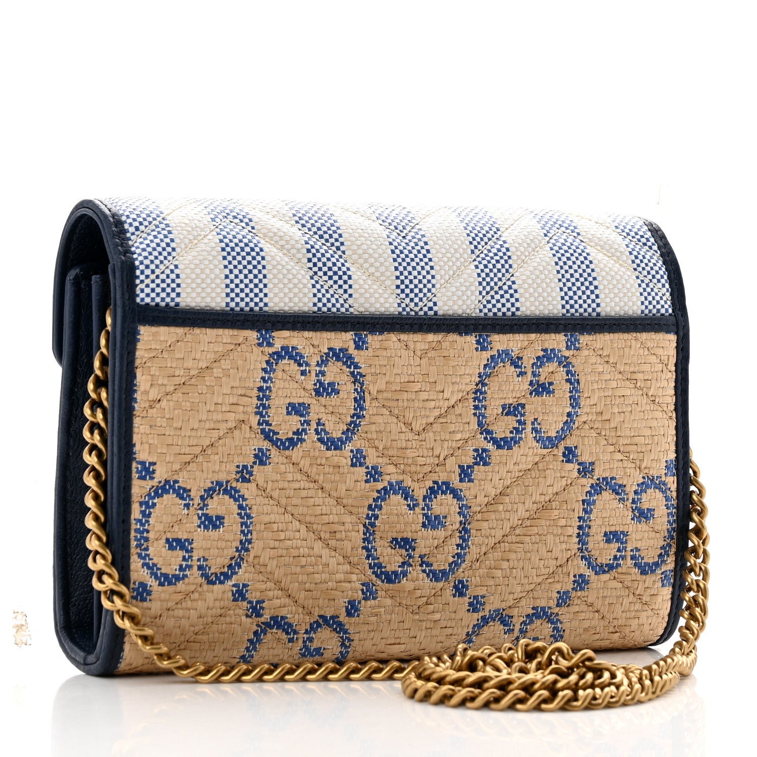 Gucci Raffia GG Monogram Matelasse GG Marmont Chain Wallet Mystic White Royale Natural 2 of 9