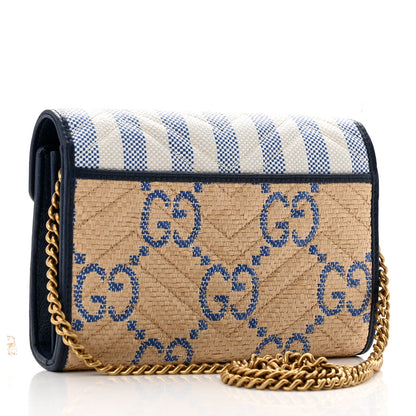 Gucci Raffia GG Monogram Matelasse GG Marmont Chain Wallet Mystic White Royale Natural 2 of 9