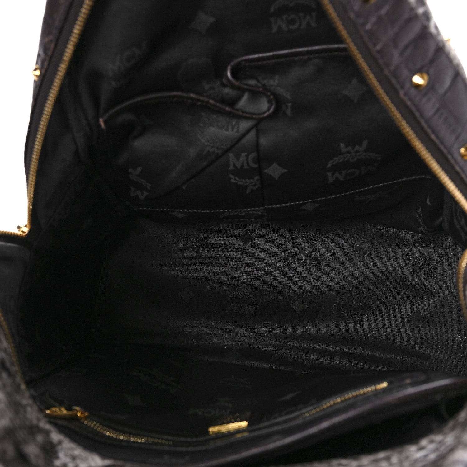 MCM Snakeskin Medium Studded Backpack Black Multicolor 5 of 15