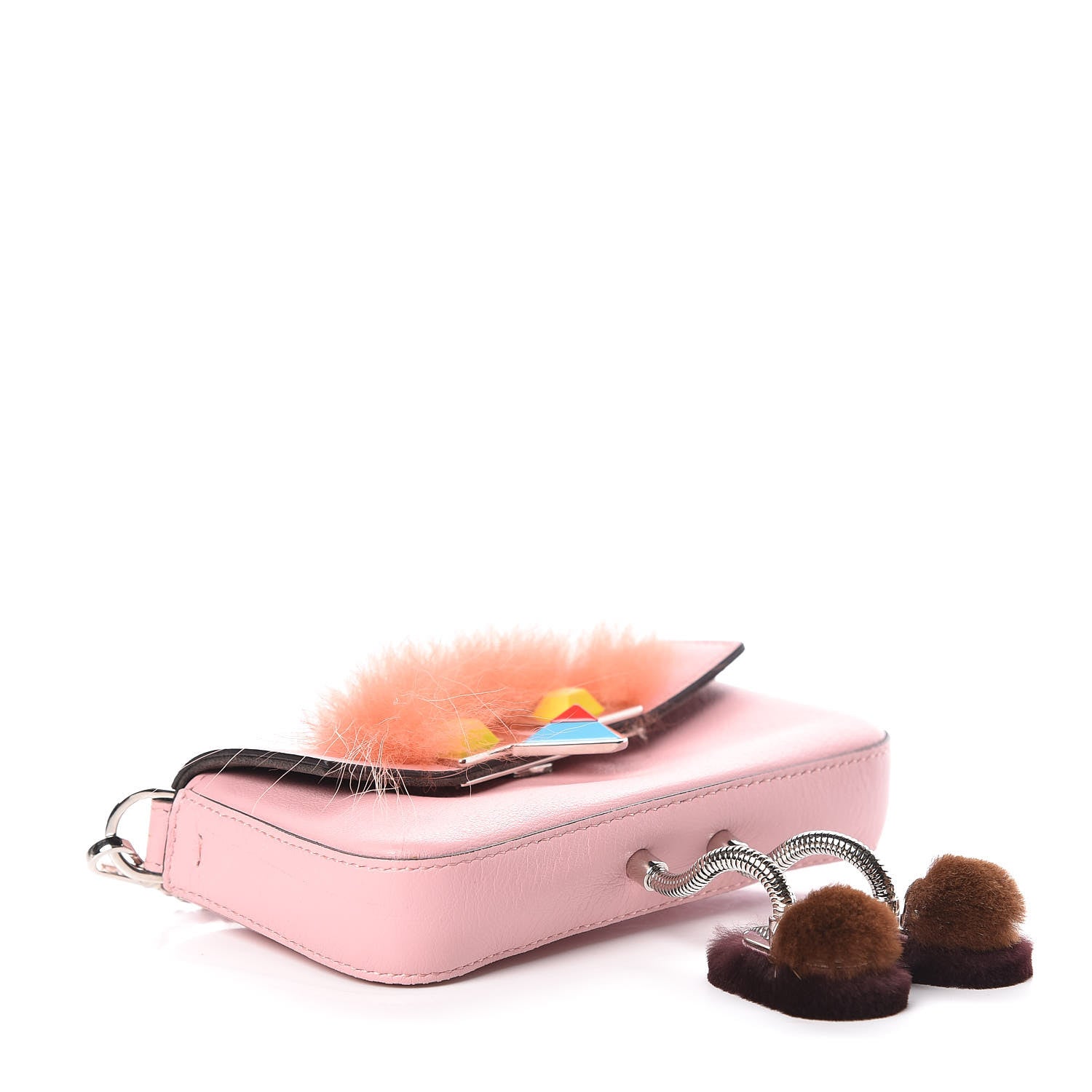 Fendi Calfskin Rabbit Fox Fur Hypnoteyes Micro Baguette Bubblegum 4 of 10