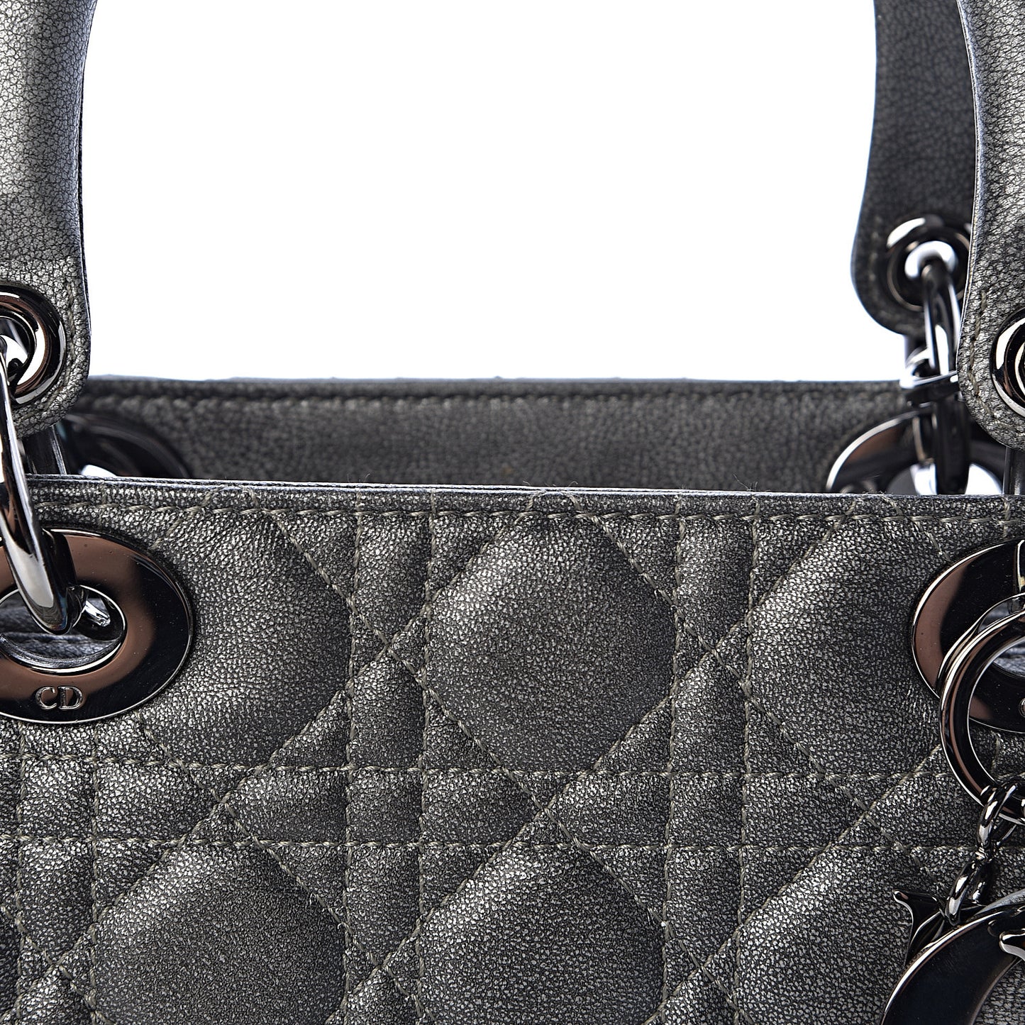 Metallic Lambskin Cannage Medium Lady Dior Gunmetal