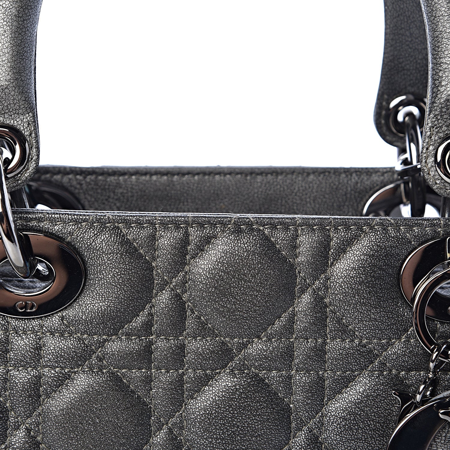 Christian Dior Metallic Lambskin Cannage Medium Lady Dior Gunmetal 12 of 15