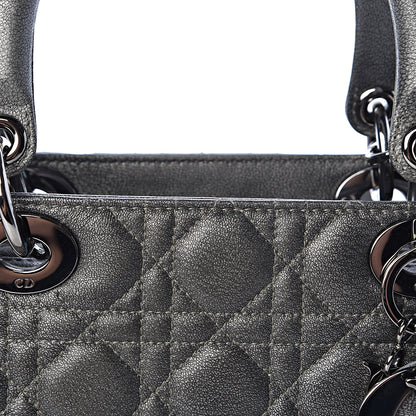 Christian Dior Metallic Lambskin Cannage Medium Lady Dior Gunmetal 12 of 15