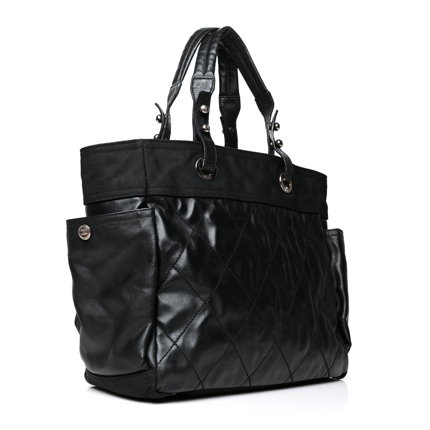 Coated Canvas Quilted Large Paris Biarritz Tote Black