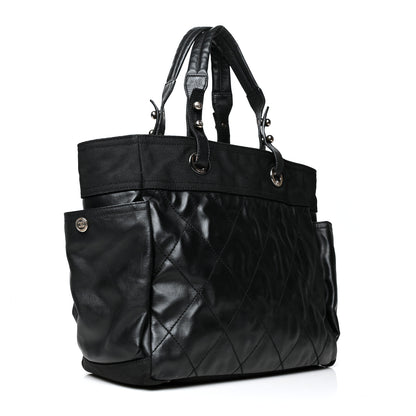 Chanel Coated Canvas Quilted Large Paris Biarritz Tote Black 4 of 14
