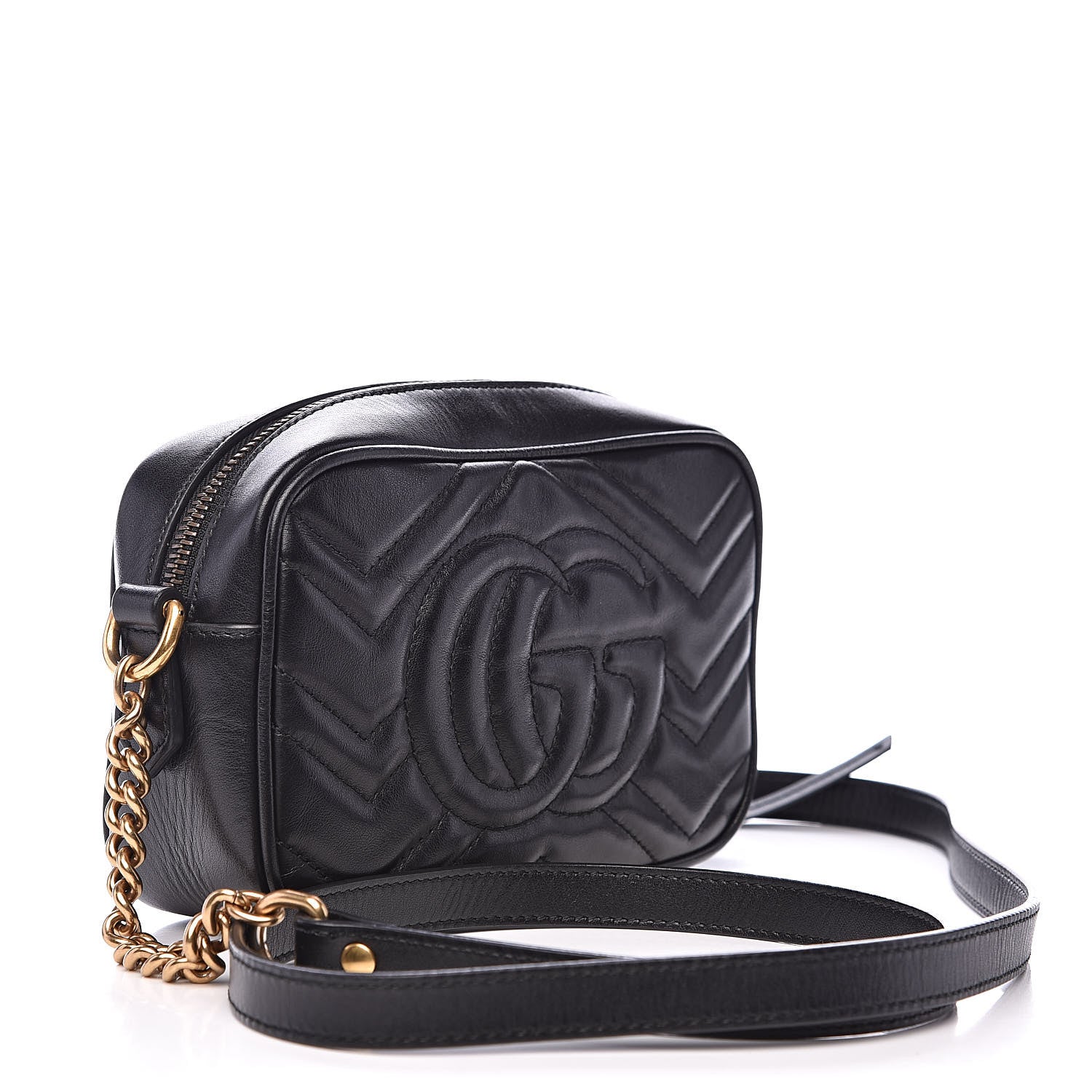 Gucci Calfskin Matelasse Mini GG Marmont Chain Shoulder Bag Black 3 of 14
