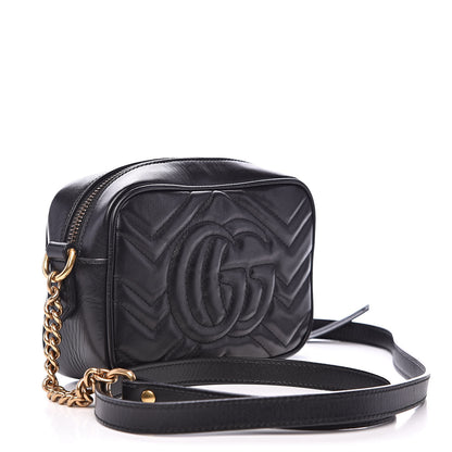 Gucci Calfskin Matelasse Mini GG Marmont Chain Shoulder Bag Black 3 of 14
