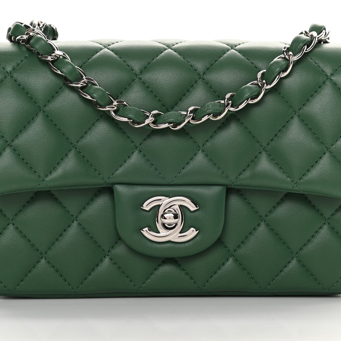 Lambskin Quilted Mini Rectangular Flap Green