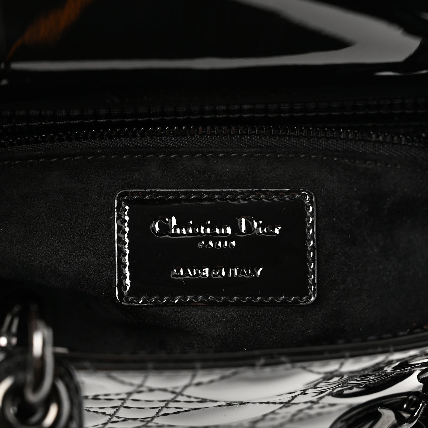 Ultraglossy Patent Cannage Small Lady Dior Black