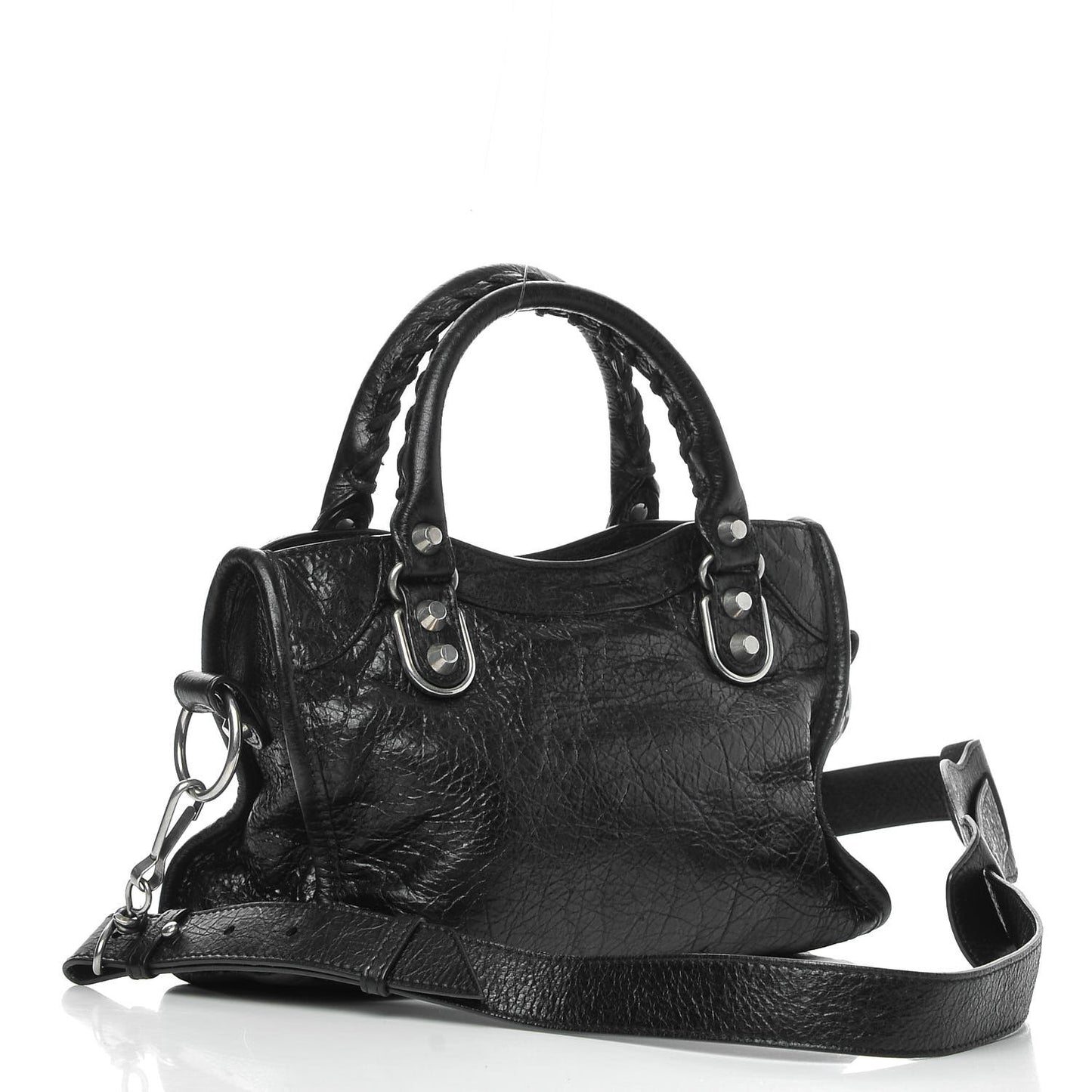 Agneau Silver Metallic Edge Hardware Mini City Black