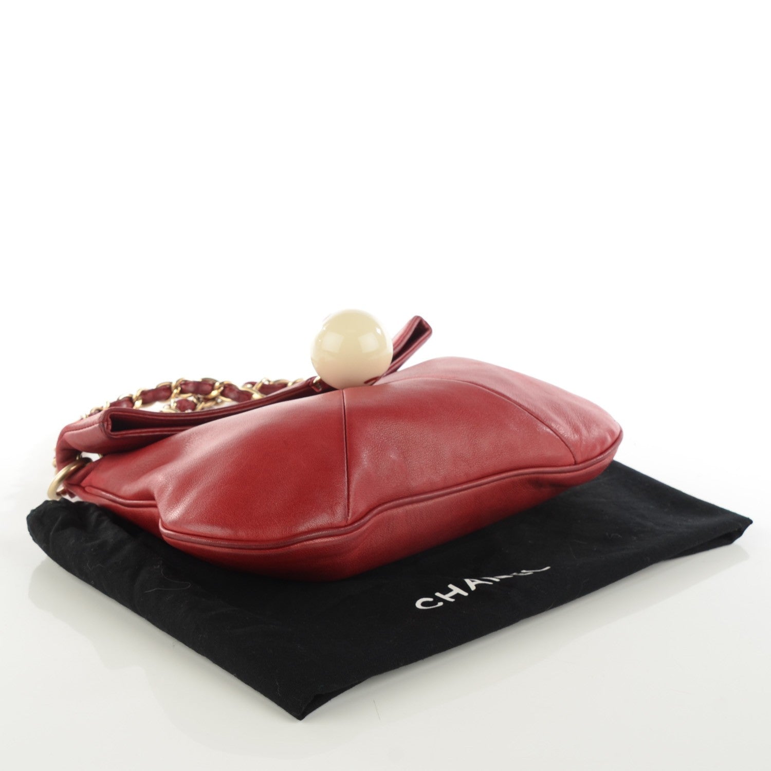 Chanel Lambskin Coco Ball Fold Over Bag Dark Red 5 of 8