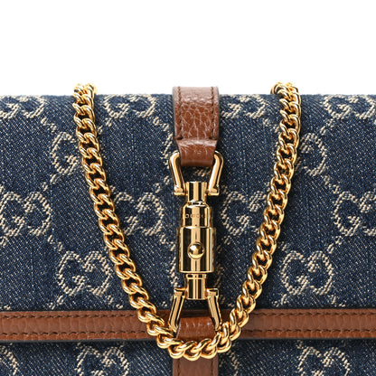 Gucci New Denim GG Monogram Jackie 1961 Chain Wallet Blue Tea Cuir 6 of 8