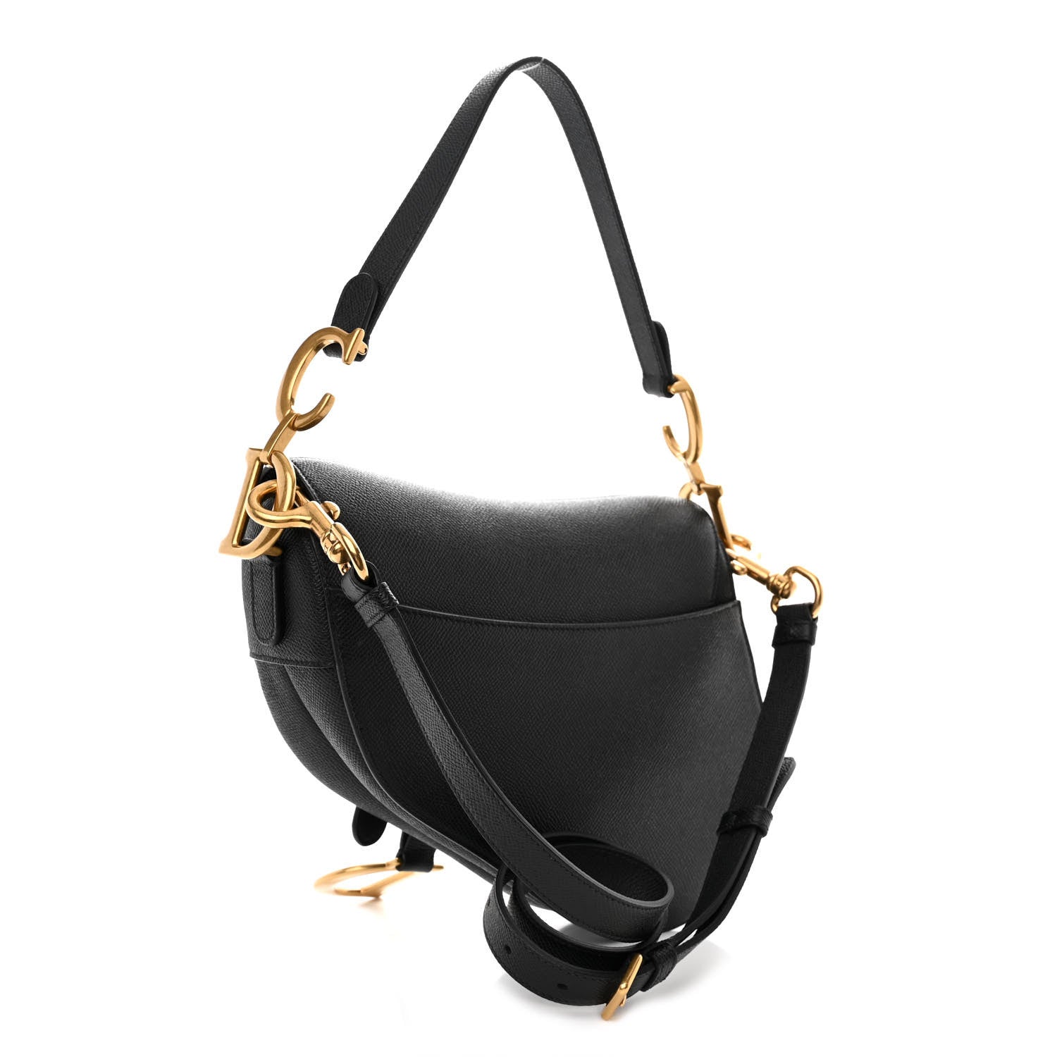 Christian Dior Grained Calfskin Saddle Bag With Strap Black 2 of 11