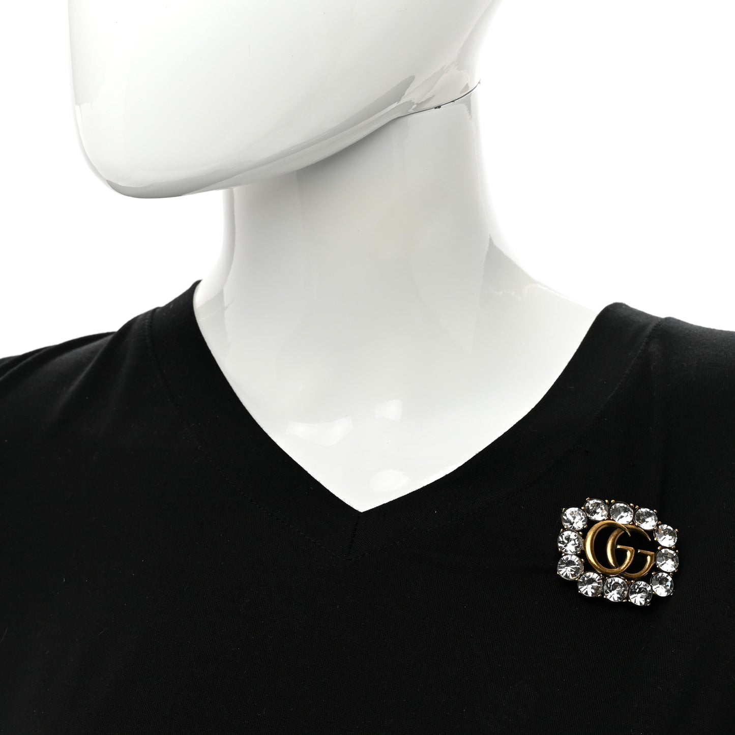 Metal Crystal Double G Brooch Aged Gold