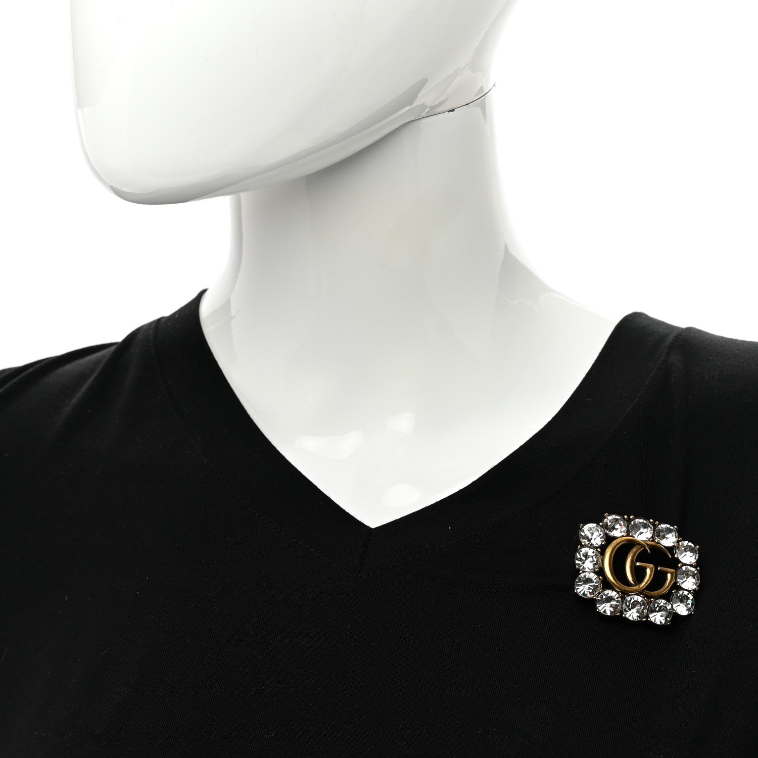 Gucci Metal Crystal Double G Brooch Aged Gold 2 of 5