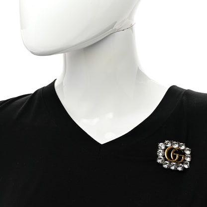 Gucci Metal Crystal Double G Brooch Aged Gold 2 of 5