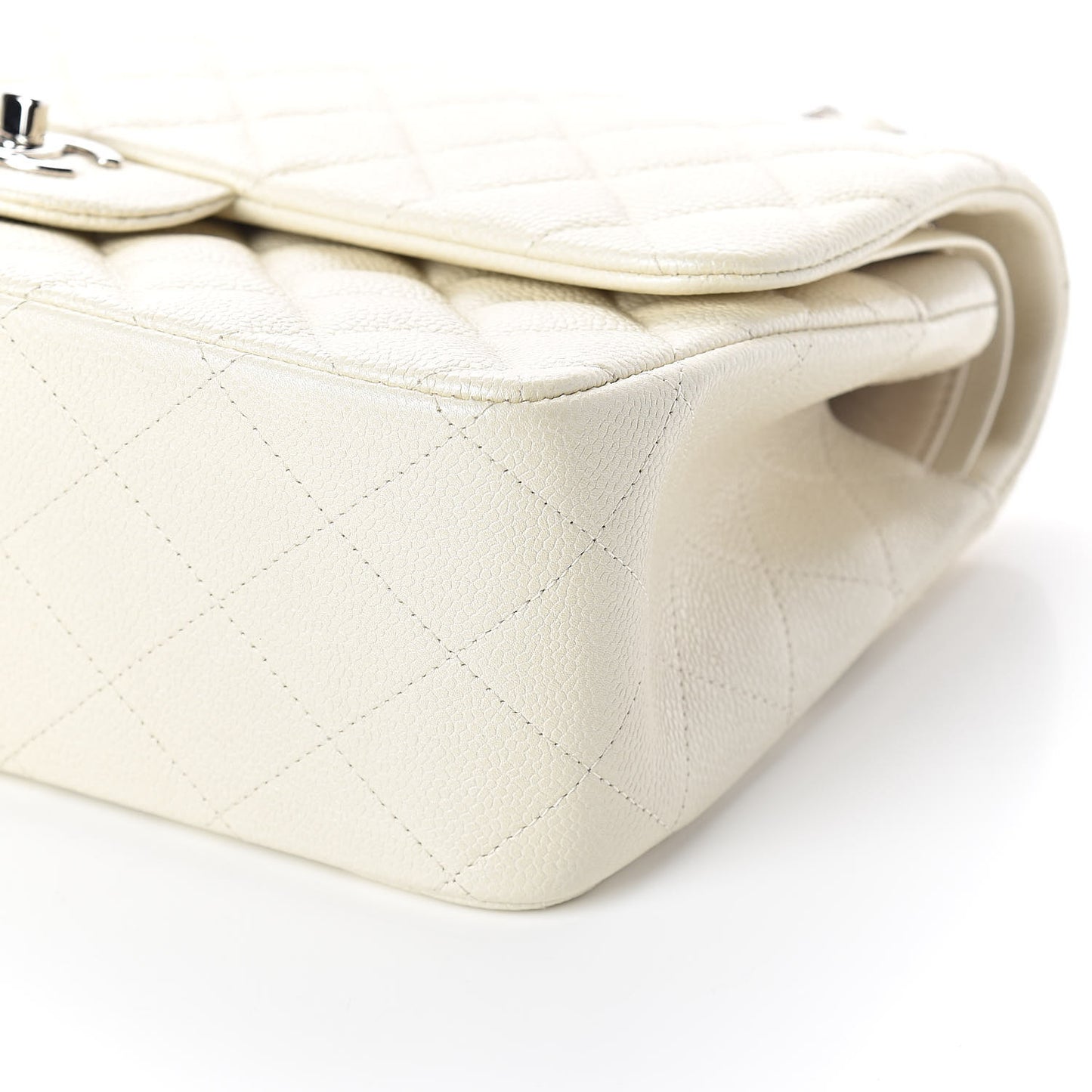 Pearly Caviar Quilted Jumbo Double Flap Dark White