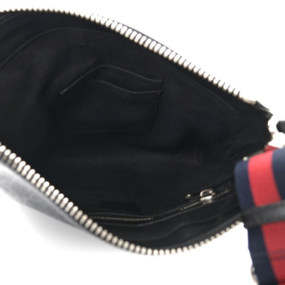 Gucci GG Supreme Monogram Appia Calfskin Web Flat Messenger Bag Black Grey 5 of 10