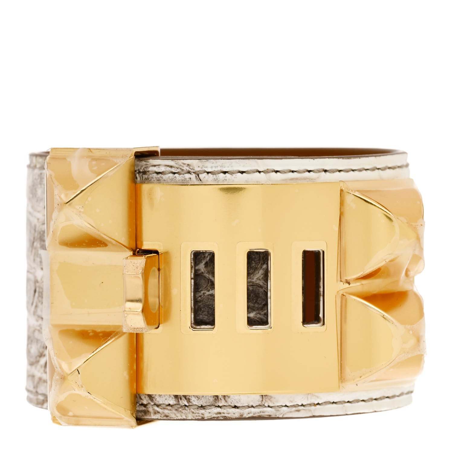 Hermes Matte Niloticus Crocodile Himalaya Collier De Chien CDC Bracelet T1 Blanc 3 of 6