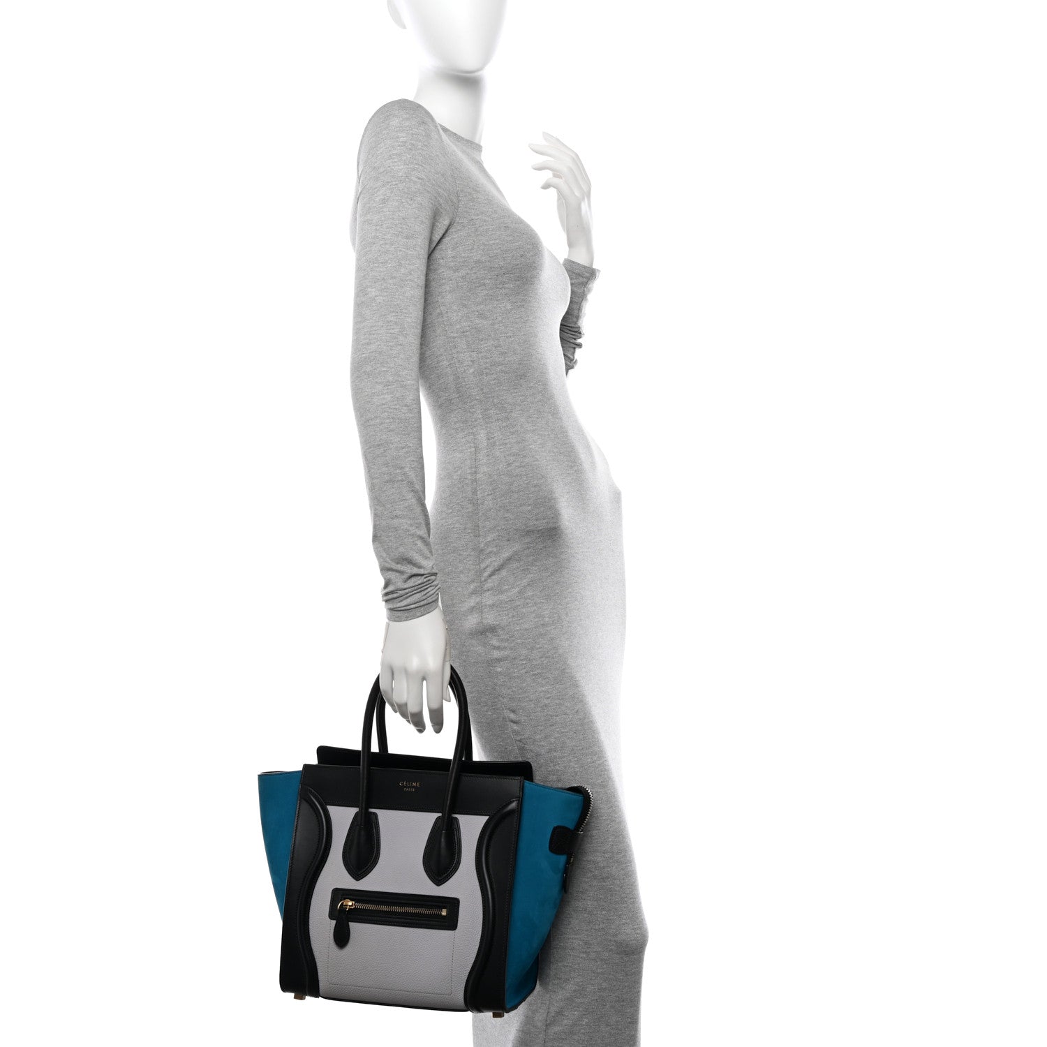 Celine Baby Grained Calfskin Nubuck Micro Tri-Color Luggage Light Grey 2 of 11