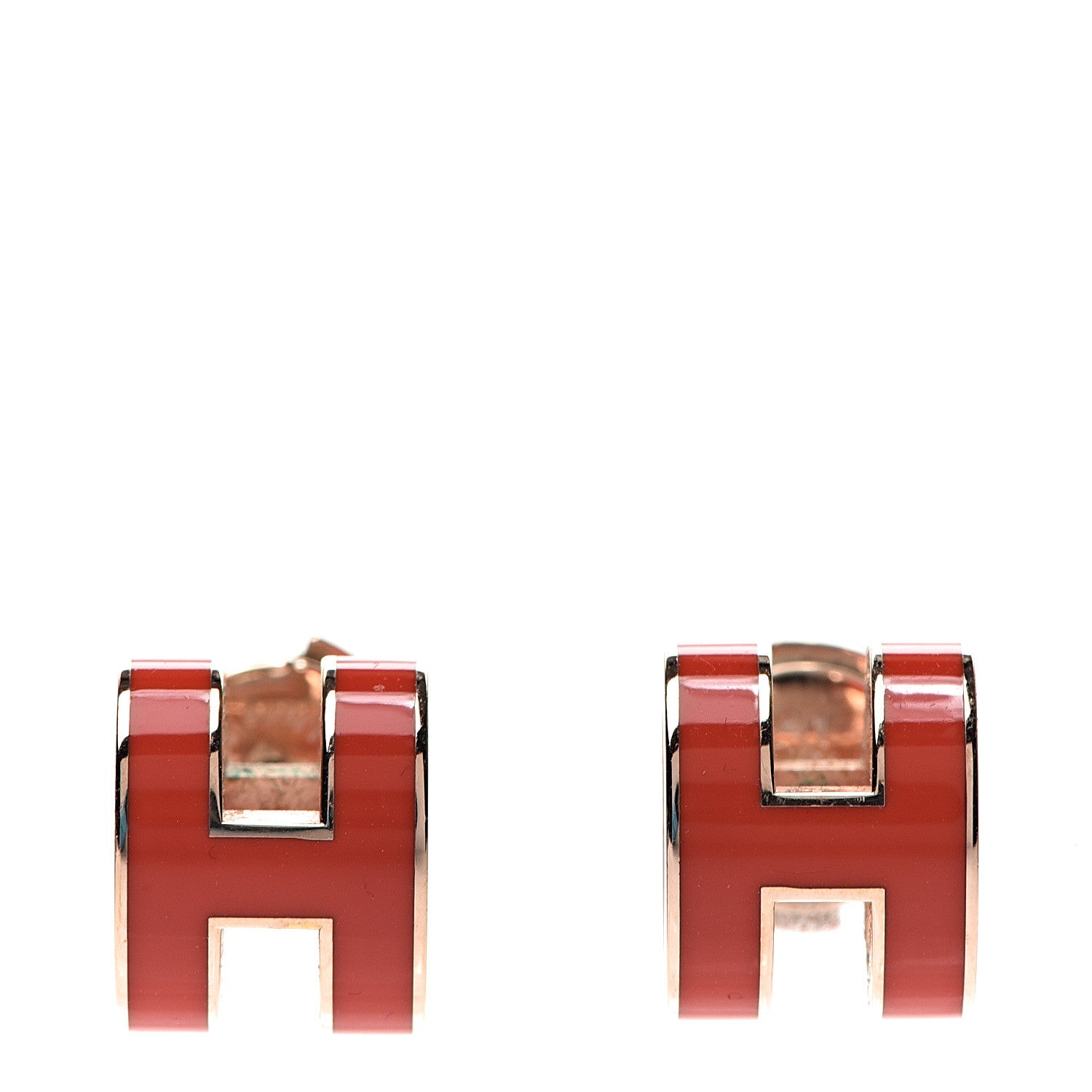 Hermes Gold Lacquered Pop H Earrings Rouge Corail 1 of 6