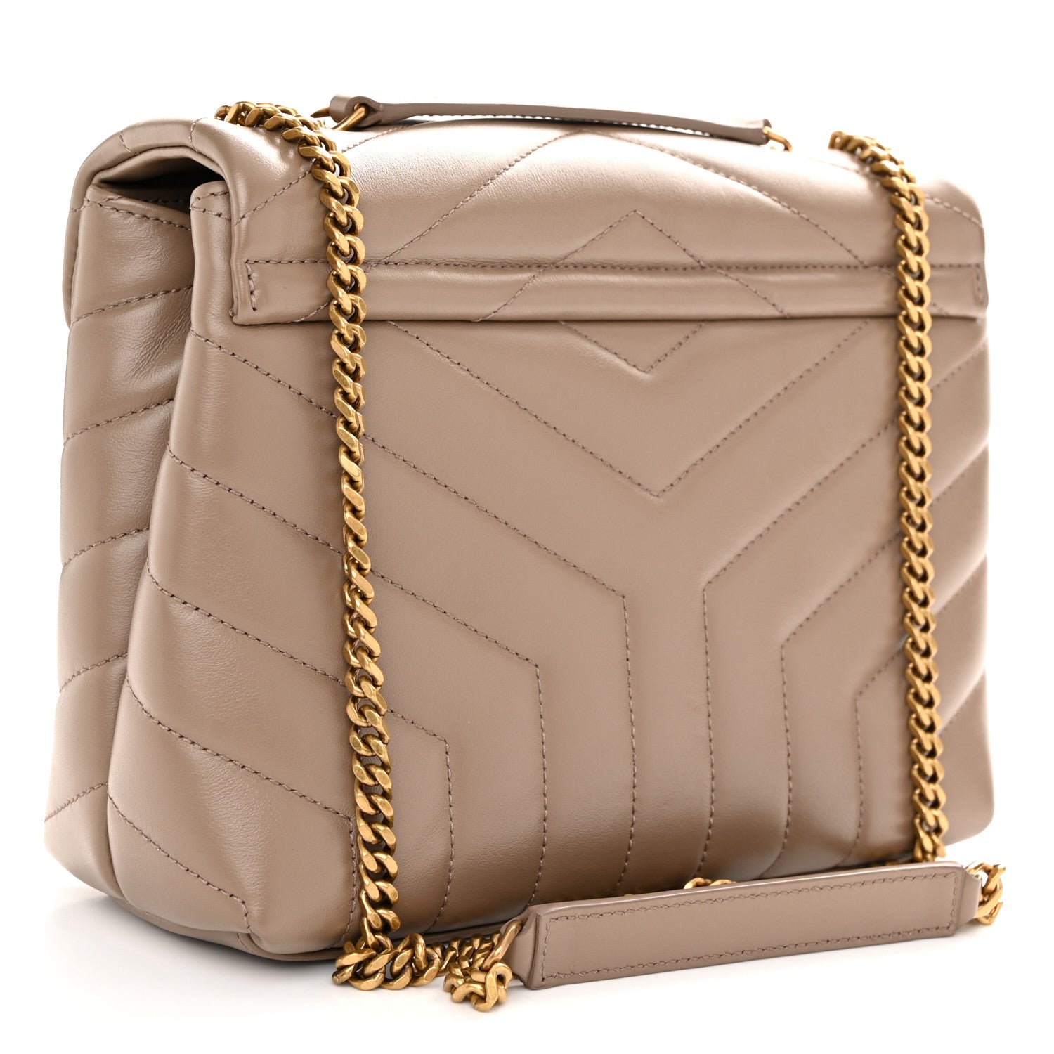 Saint Laurent Calfskin Y Quilted Monogram Small Loulou Chain Satchel Dark Beige 3 of 9