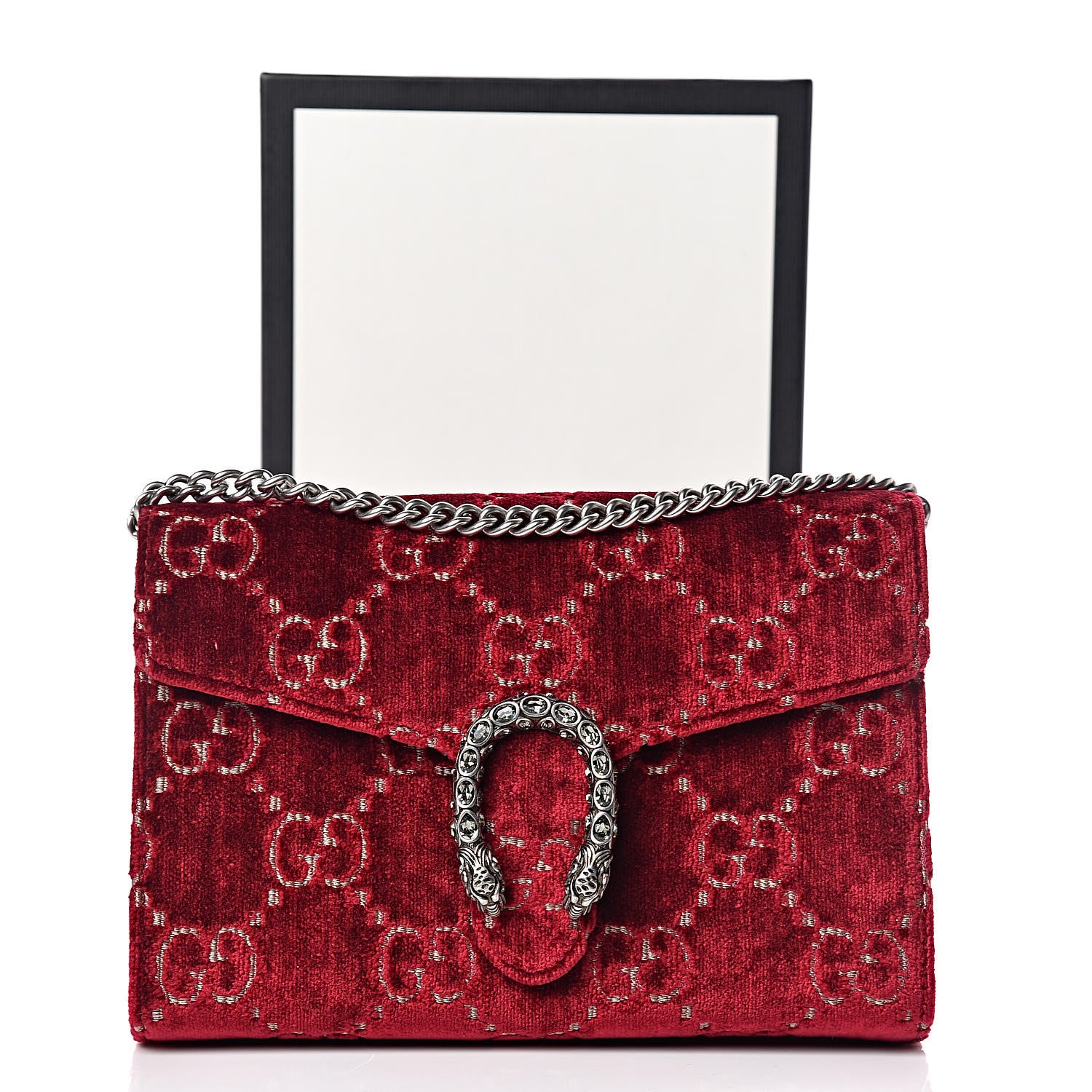 Gucci Velvet GG Monogram Mini Dionysus Chain Wallet Red Cipria 11 of 11