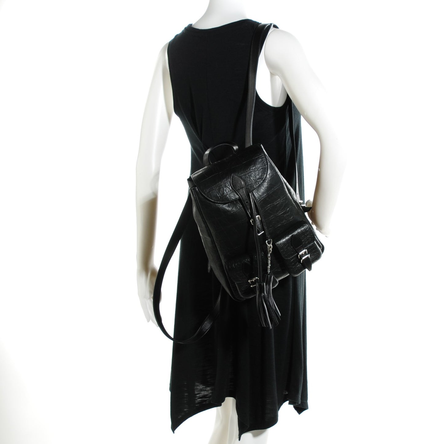 Crocodile Embossed Lambskin Festival Backpack Black