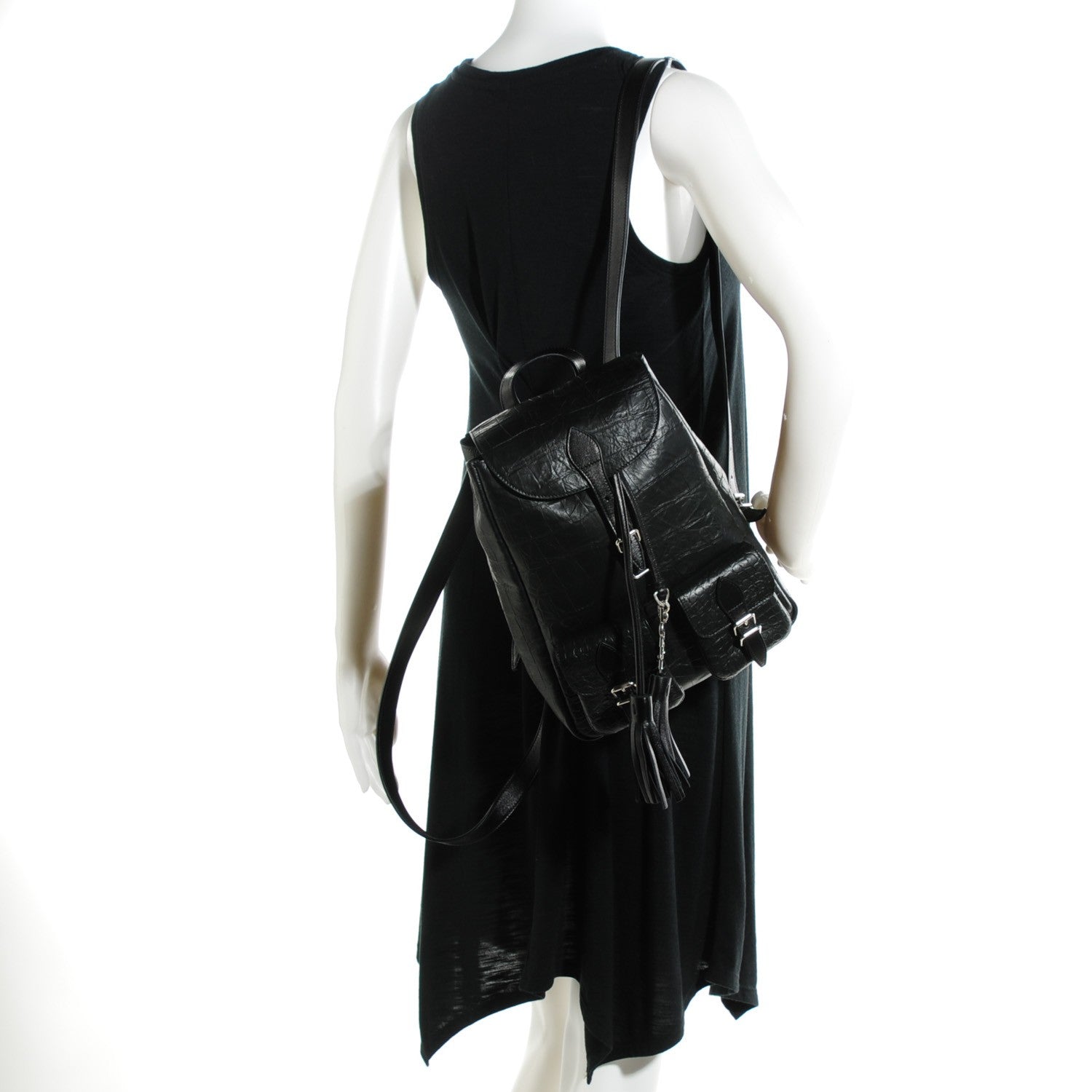 Saint Laurent Crocodile Embossed Lambskin Festival Backpack Black 2 of 7