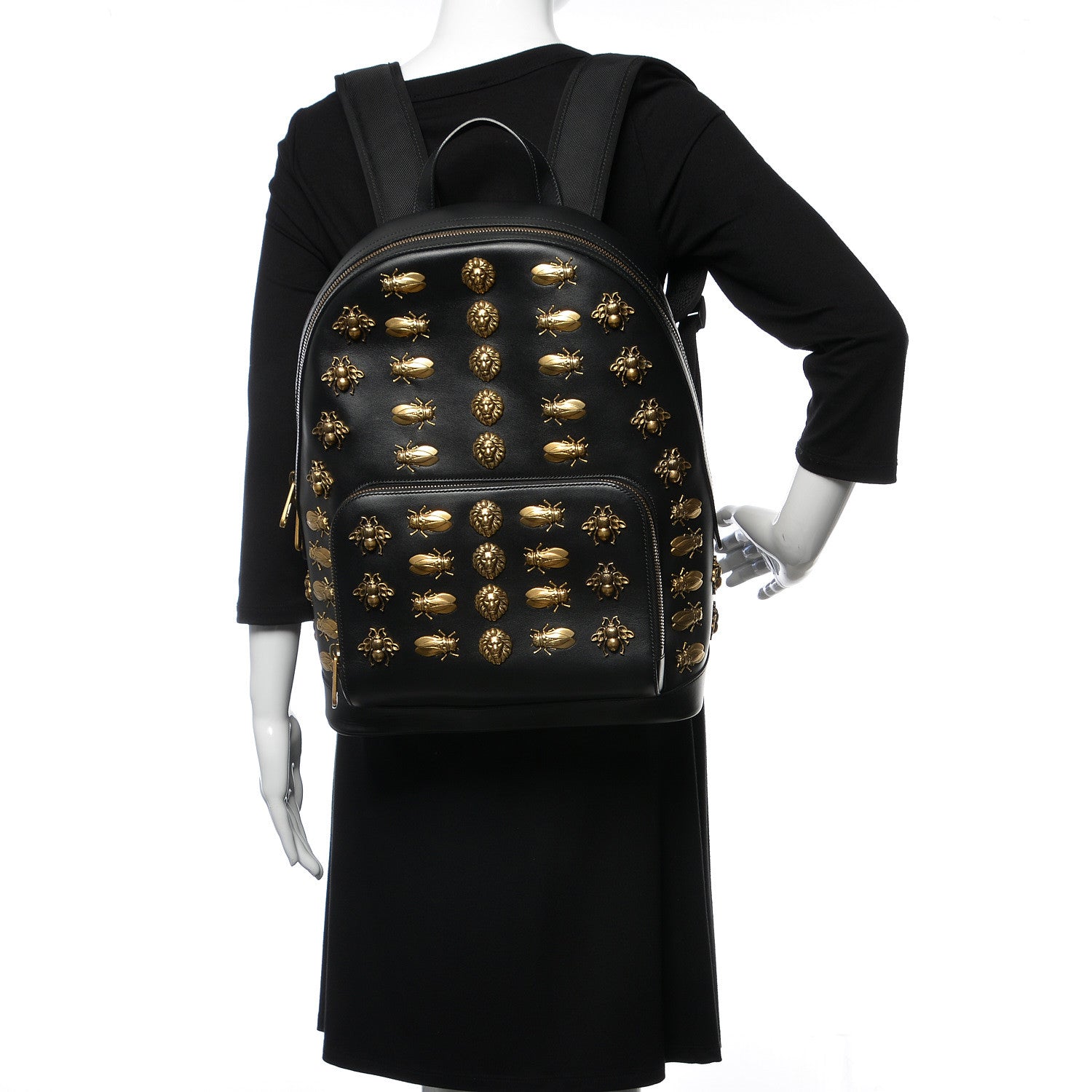 Gucci Calfskin Animal Studs Medium Day Backpack Black 2 of 9