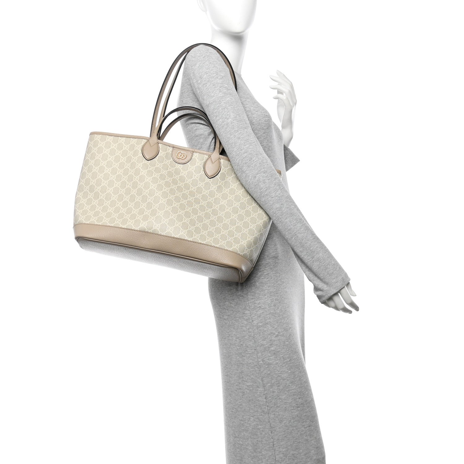 Gucci GG Supreme Monogram Textured Calfskin Medium Ophidia Shoulder Tote  Beige Mystic White Oatmeal 2 of 12