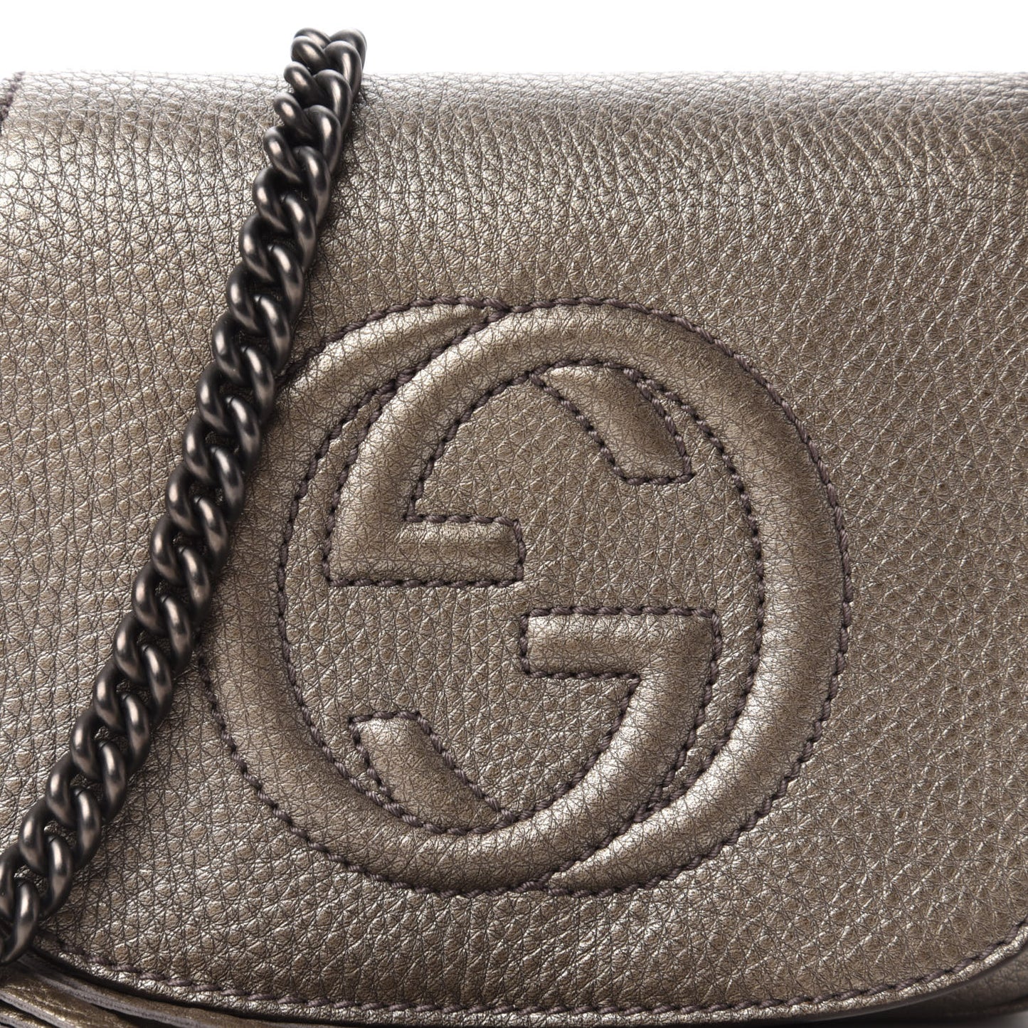 Metallic Pebbled Calfskin Small Soho Flap Crossbody Sasso