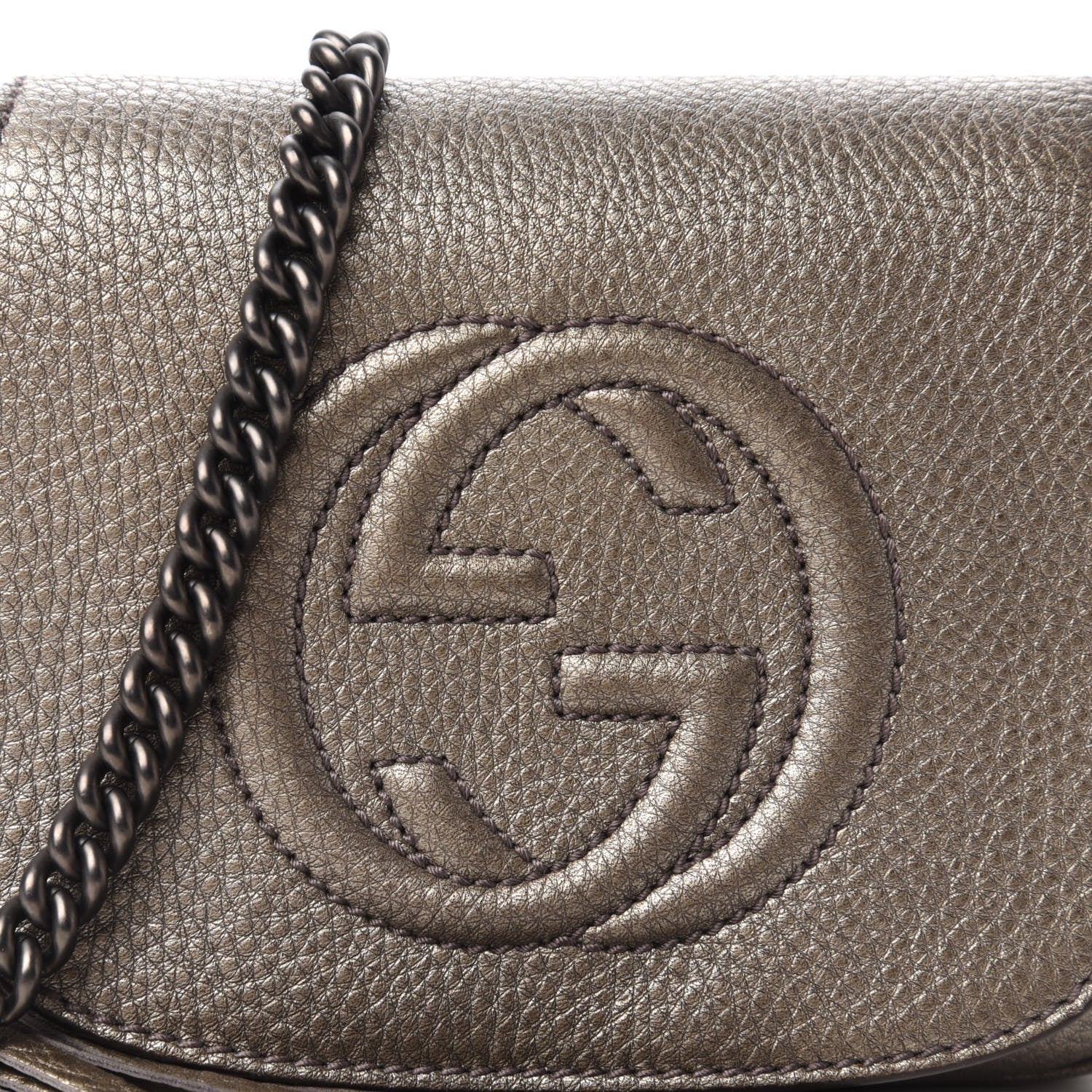 Gucci Metallic Pebbled Calfskin Small Soho Flap Crossbody Sasso 10 of 11