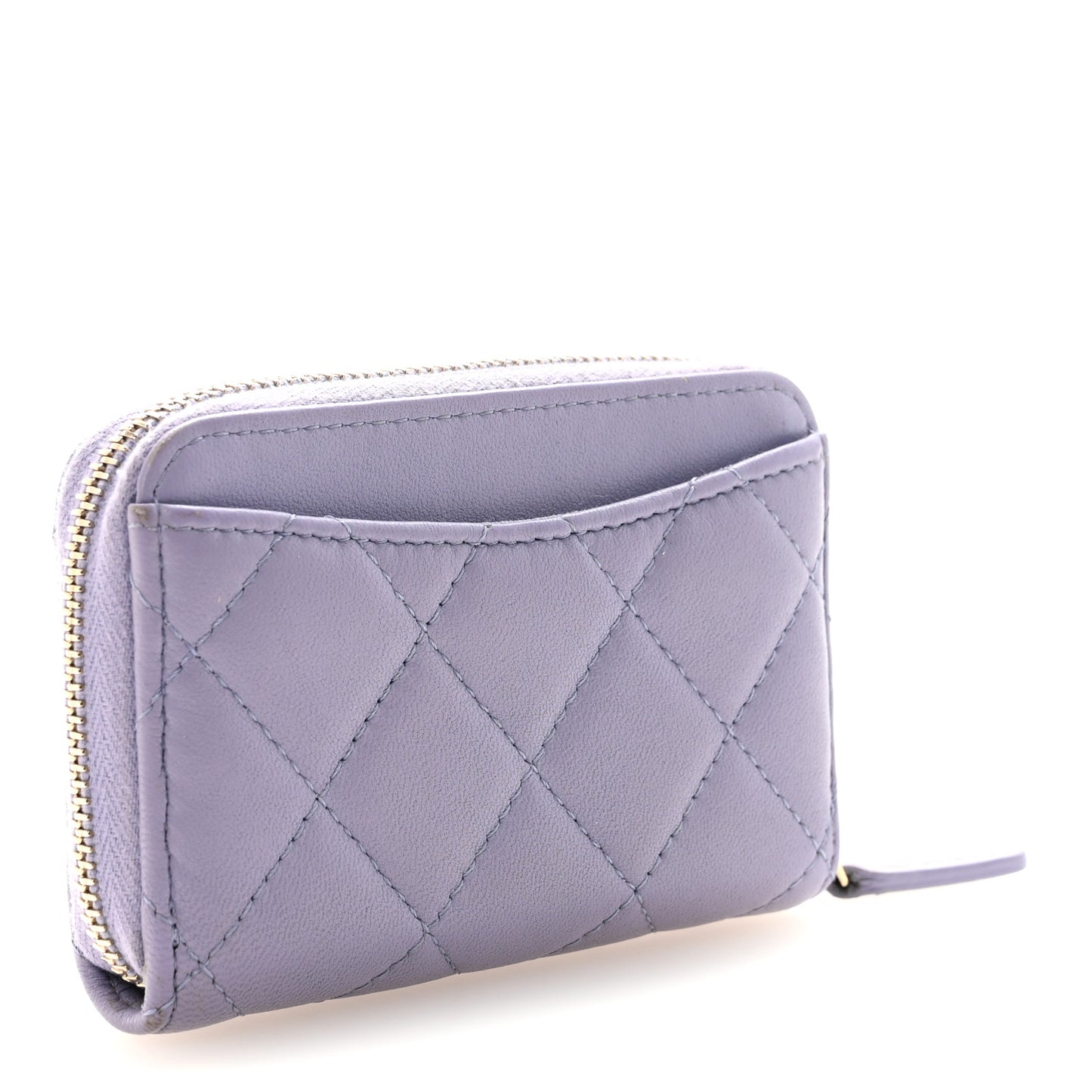 Lambskin Quilted Zip Around Coin Purse Wallet Purple