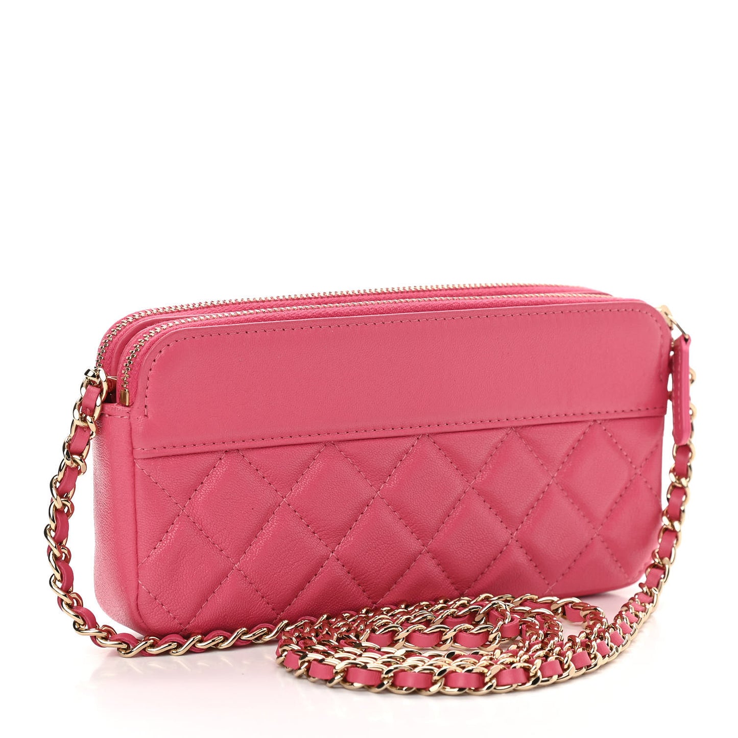 Metallic Sheepskin Quilted Small Vintage Mademoiselle Clutch With Chain Pink