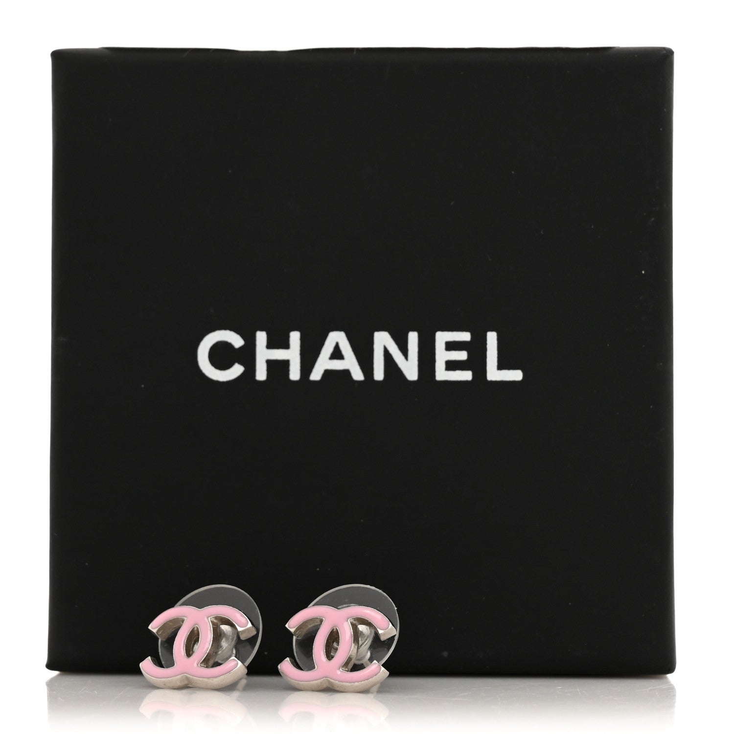Chanel Enamel CC Earrings Pink Silver 6 of 6