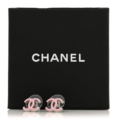 Chanel Enamel CC Earrings Pink Silver 6 of 6