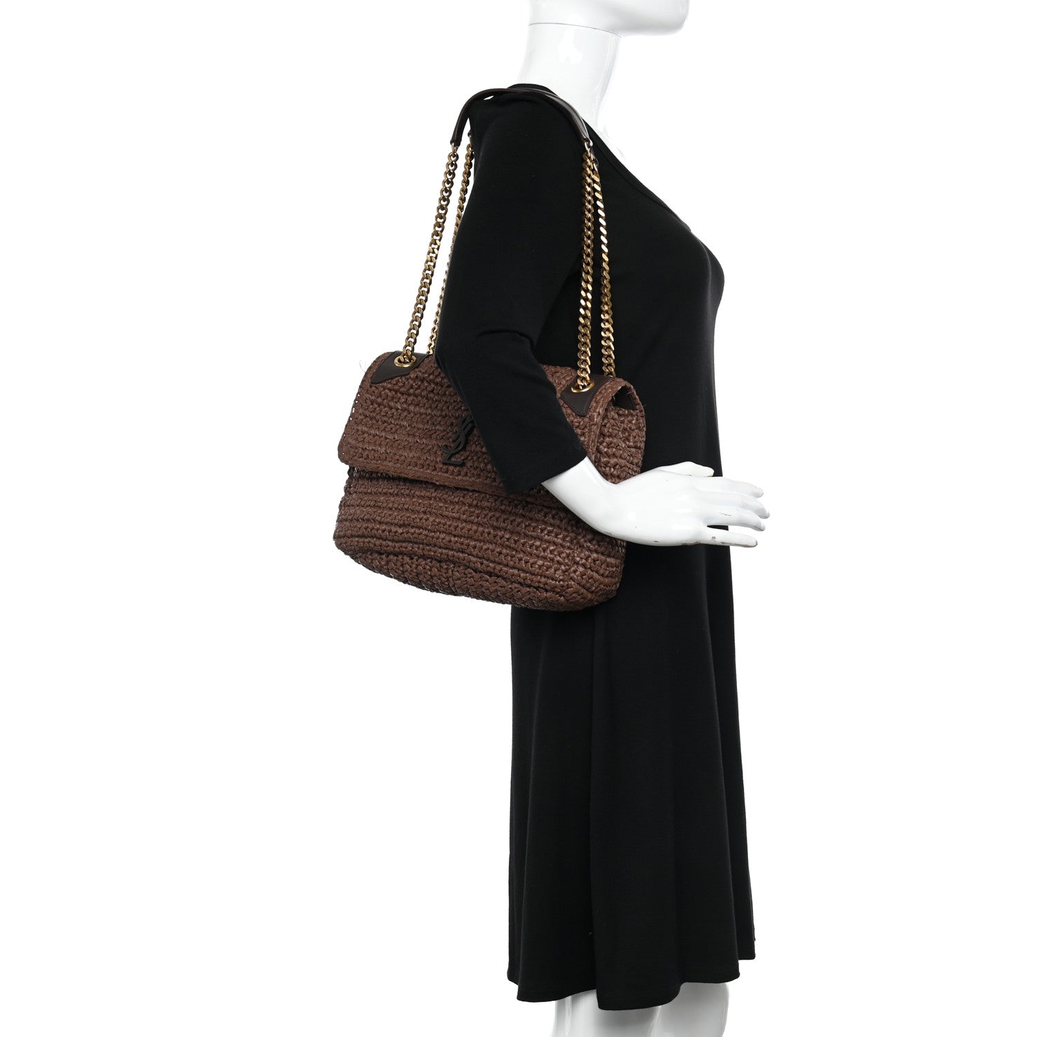 Saint Laurent Raffia Calfskin Monogram Medium Niki Chain Satchel New Nut 2 of 10
