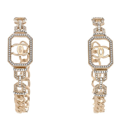 Chanel Crystal CC Vendome Hoop Earrings Gold 1 of 5