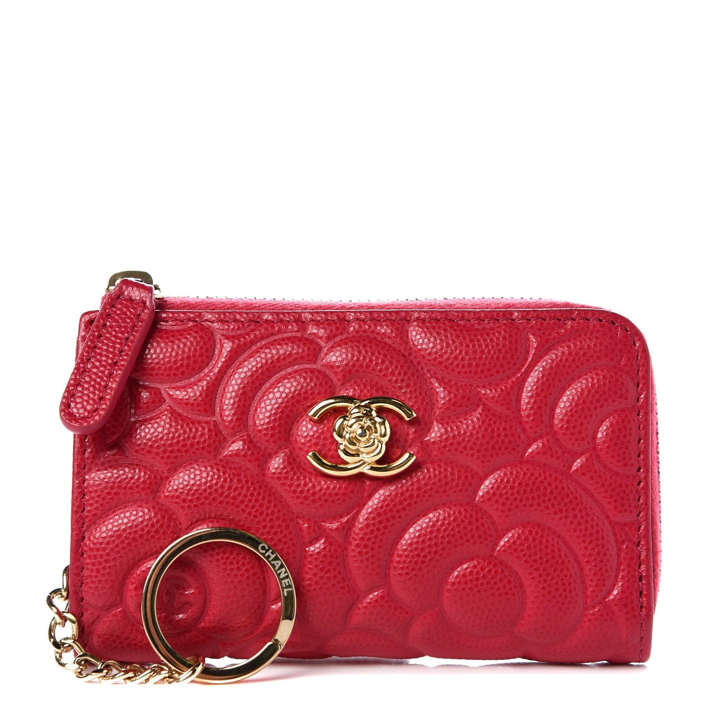 Caviar Camellia Embossed Key Holder Case Fuchsia