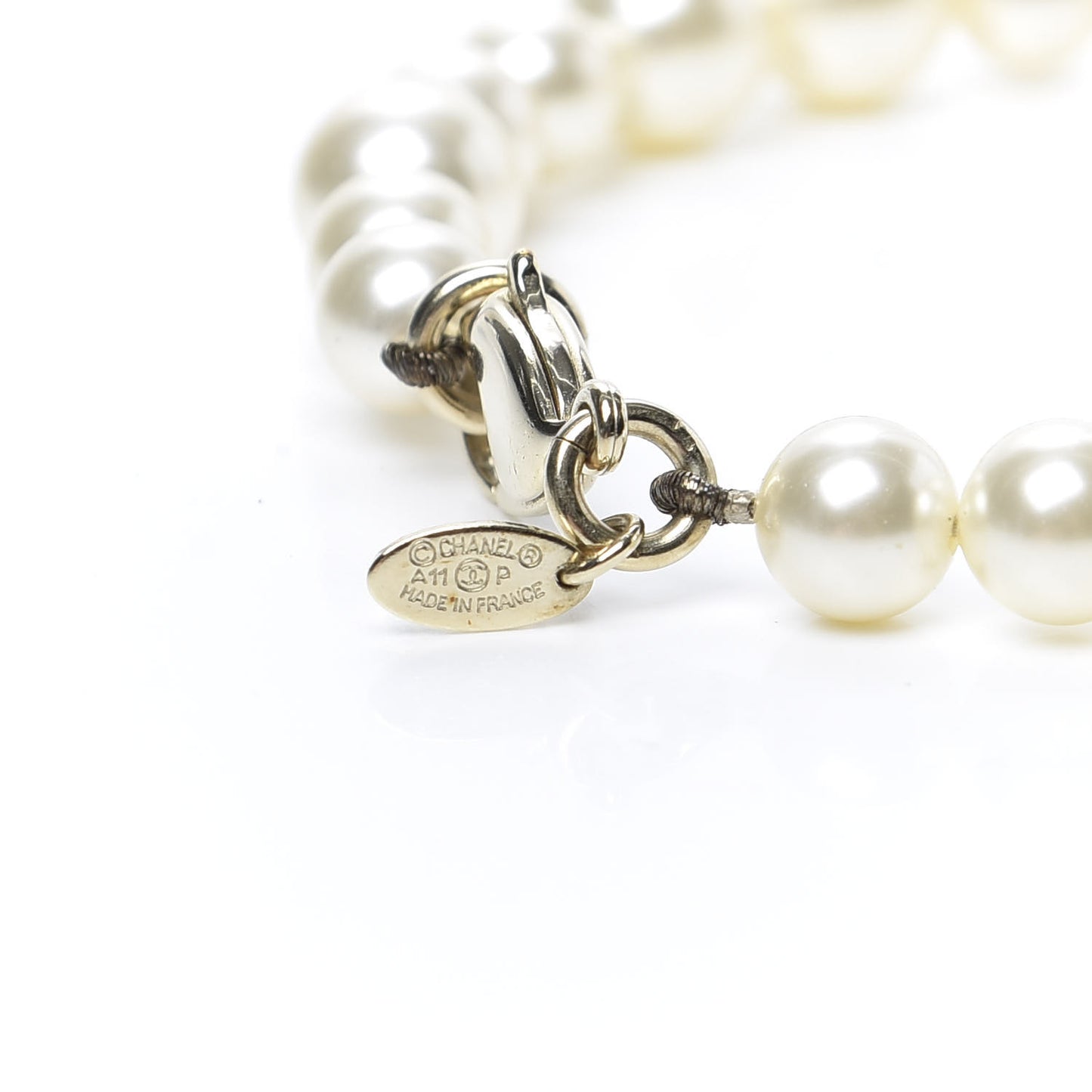 Pearl Crystal Long CC Necklace Gold