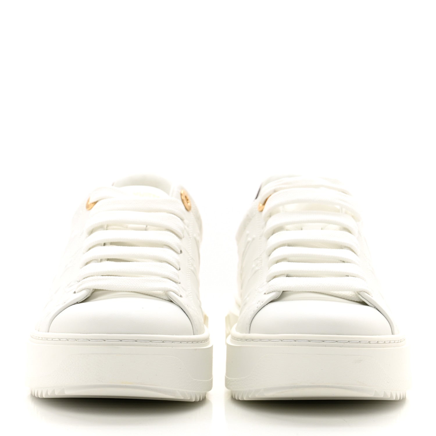 Louis Vuitton Lambskin Embossed Monogram Time Out Sneakers 37.5 White 2 of 10