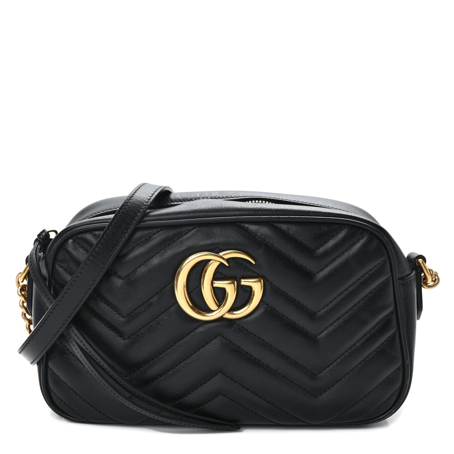 Calfskin Matelasse Small GG Marmont Chain Shoulder Bag Black